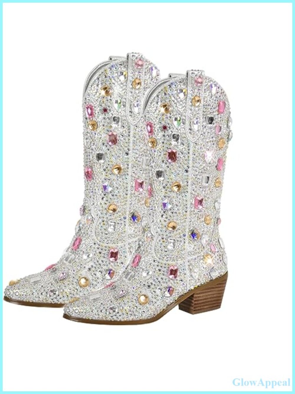 Sparkly Rhinestone Cowgirl Boots Knee High Pull On Pointed Toe Faux Suede